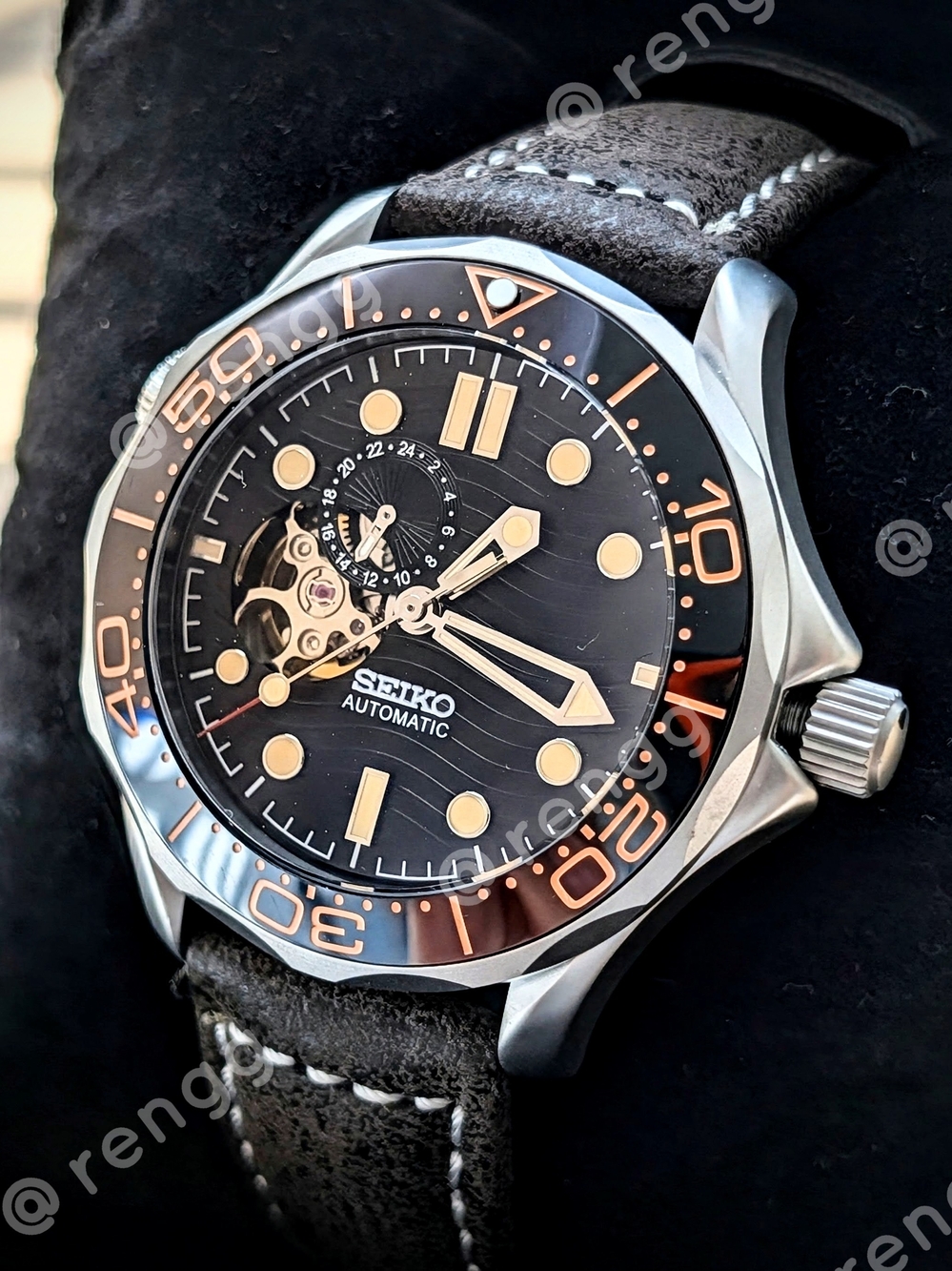 41mm Titanium Seiko Men's Black Automatic Dive Open Heart Sapphire 24jewels